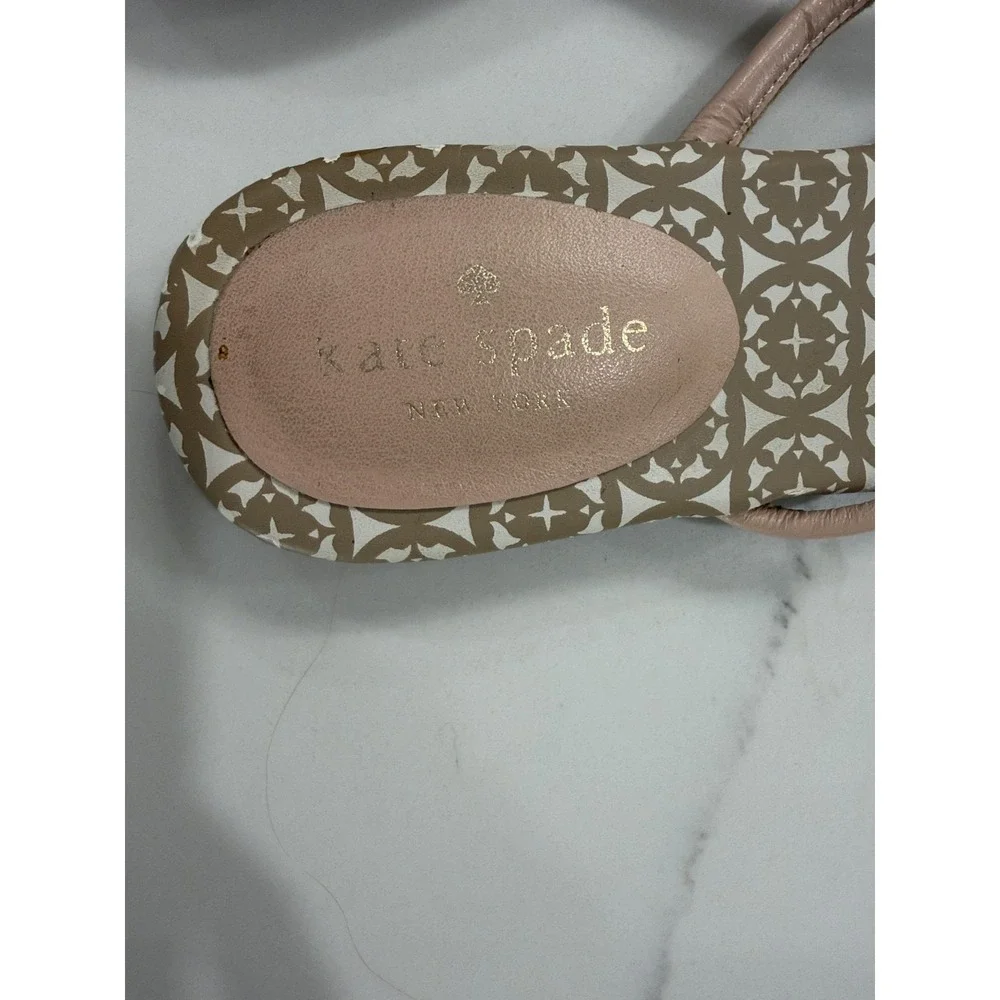 Kate Spade Sandals Shoes Womens‎ Size 7 Beige Pink Bow Thong Logo Print Flat